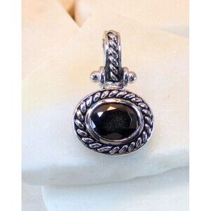 VTG Black Onyx Sterling Silver Oval Detailed Hinged Pendant